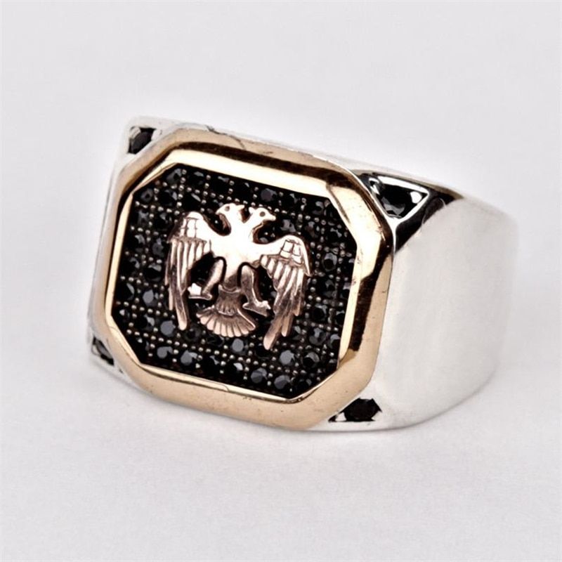 FDLK  Fashion Men's Signet Ring Russian Empire Double Eagle Rings For Male Punk Gold Color Arms Of The Russian Big Ring