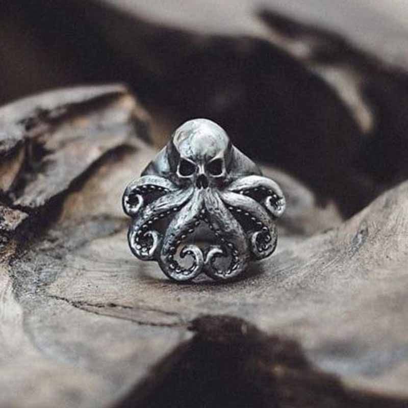 Charm Octopus Skull Ring Punk 316L Stainless Steel Seaman Rings Men Puck Jewelry Gift for Sailor OSR426