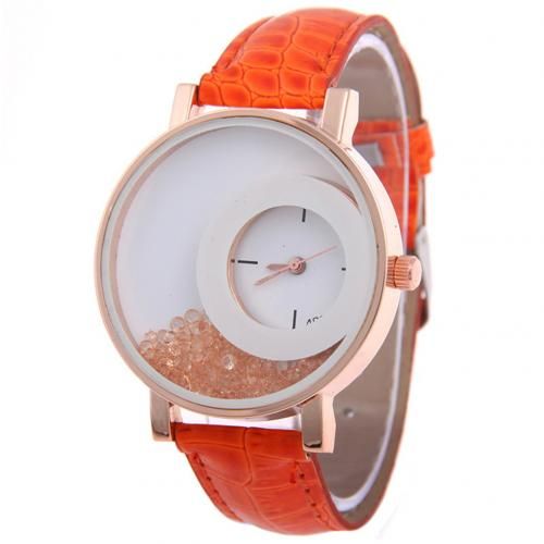 Fashion Women Watches Unique Quicksand Rhinestone Designed Round Dial Adjustable Faux Leather Strap Analog Quartz Ladies Watches