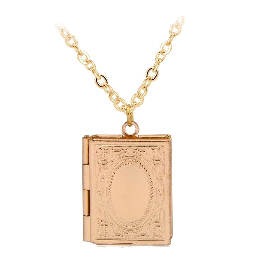 1pc Fashion Carved Vintage Style Delicate Imitation Book Locket Necklace Secret Hiding Place Photo Locket Necklace Photos Box