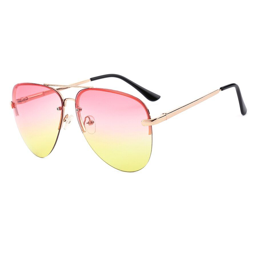 C6 Pink Yellow LensROYAL GIRL Women Rimless Sunglasses Classic Brand Chic Sunnies Summer Style Female Rivet Shades UV400 gafas de sol ss097