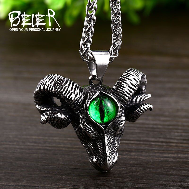 Sunwheel 316L stainless steel Vikings Sheep head with Hexagram pendant necklace Charm Animal Choker jewelry for man BP8-332