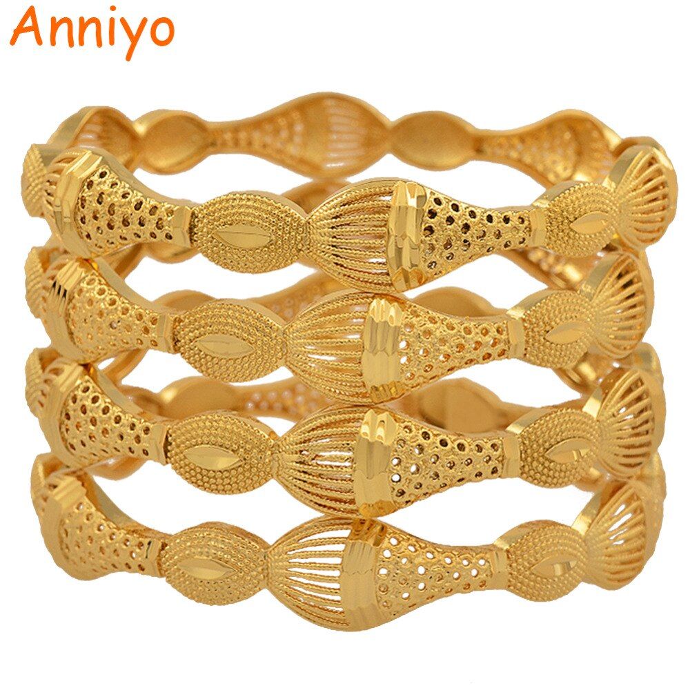 Anniyo 4 Pieces/Lot Gold Color Bangle for Women Ethiopian Bracelets Middle East Dubai Wedding Jewelry African Gifts #086506
