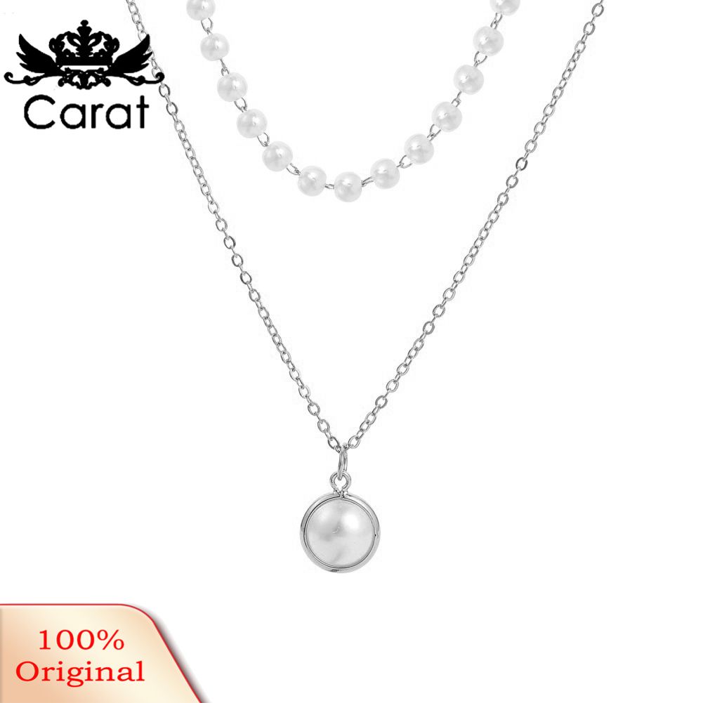 Women Stylish Double Layer Faux Pearl Dangle Choker Chain Necklace Jewelry Gift