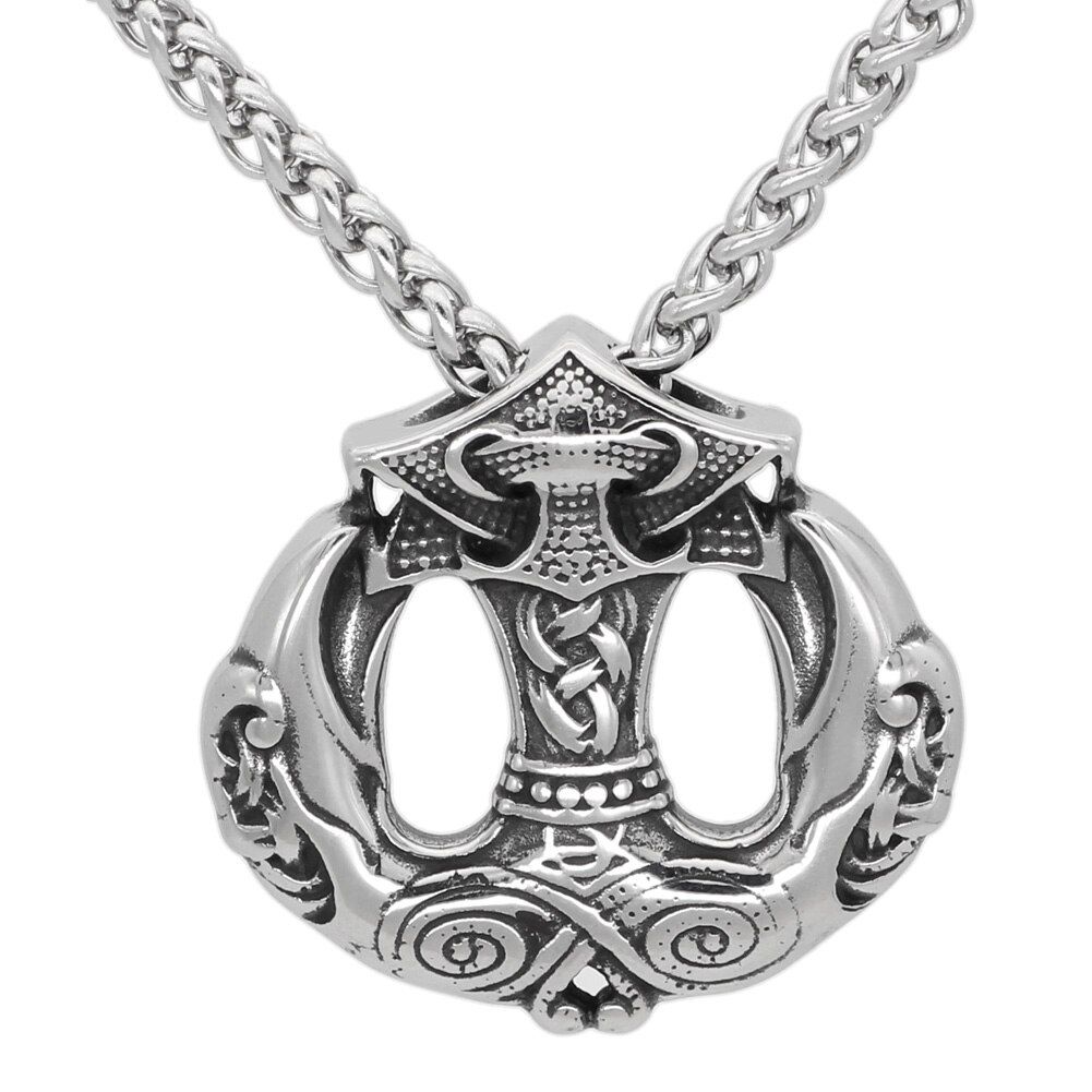 Nordic viking odin raven thor hammer Mjolnir stainles steel pendant necklace