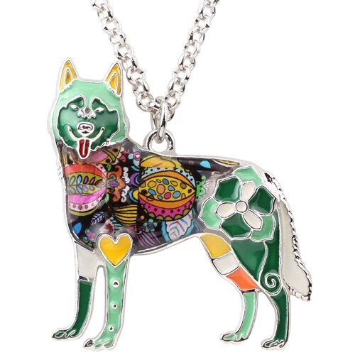 Bonsny Enamel Alloy Happy Siberian Husky Dog Necklace Pendant Chain Choker Animal Jewelry For Women Girls Pet Lovers Gift Bijoux