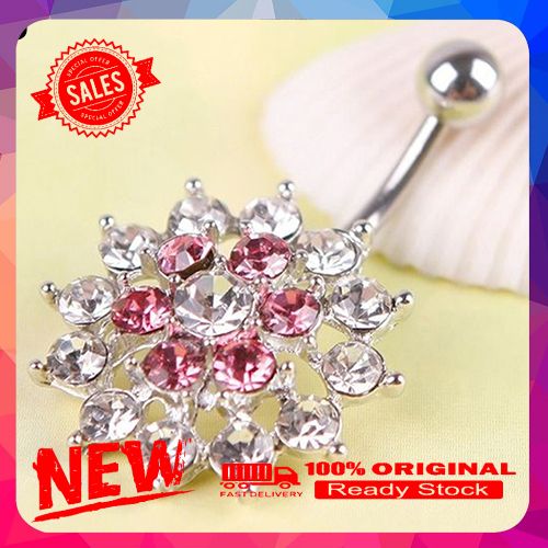Women Rhinestone Flower Belly Button Navel Ring Bar Body Piercing Jewelry Charm