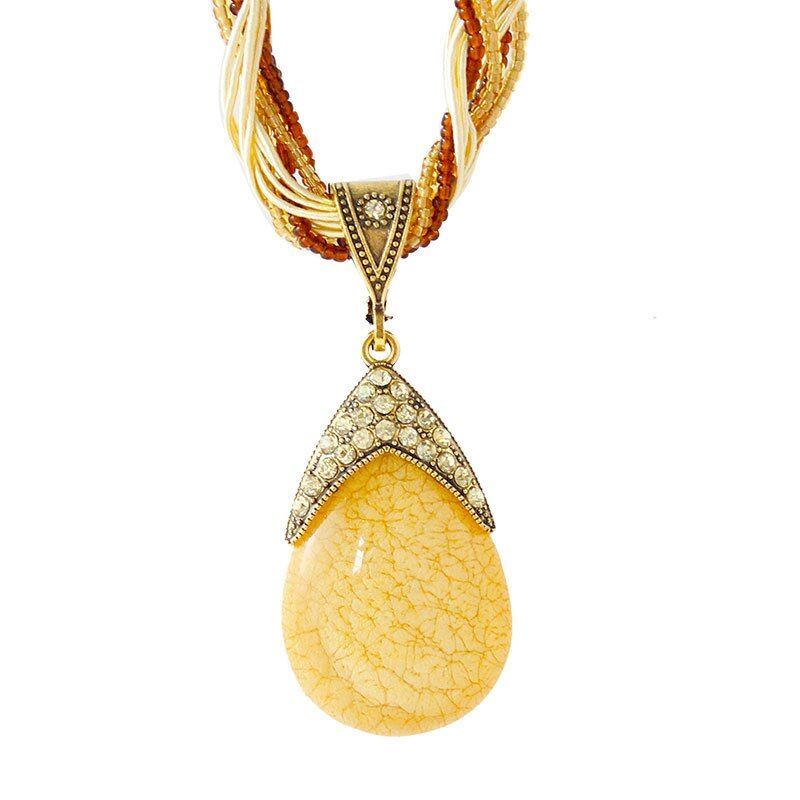 F&U Vintage Necklace Jewelry Fashion Popular Retro Bohemia Style Multilayer Beads Chain Crystal Waterdrop Pendant Necklace