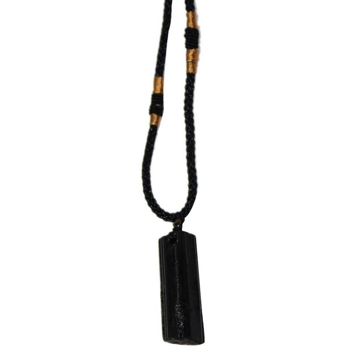 Men Women Black Faux Tourmaline Stone Pillar Pendant Rope Necklace Jewelry