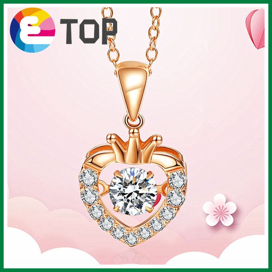 K Gold Plated Necklace Female Rose Gold Color Gold Love Crown Smart Pendant Inlaid Pendant Clavicle Set Chain