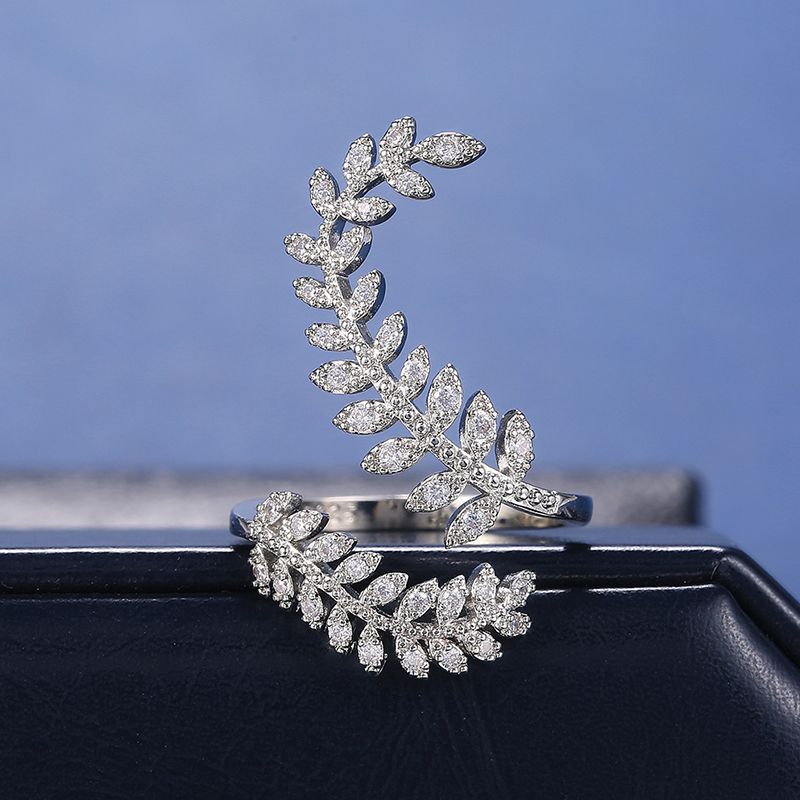 Fashion Leaf Opening Ring for Women Wedding Party Finger Ring Adjustable Ring