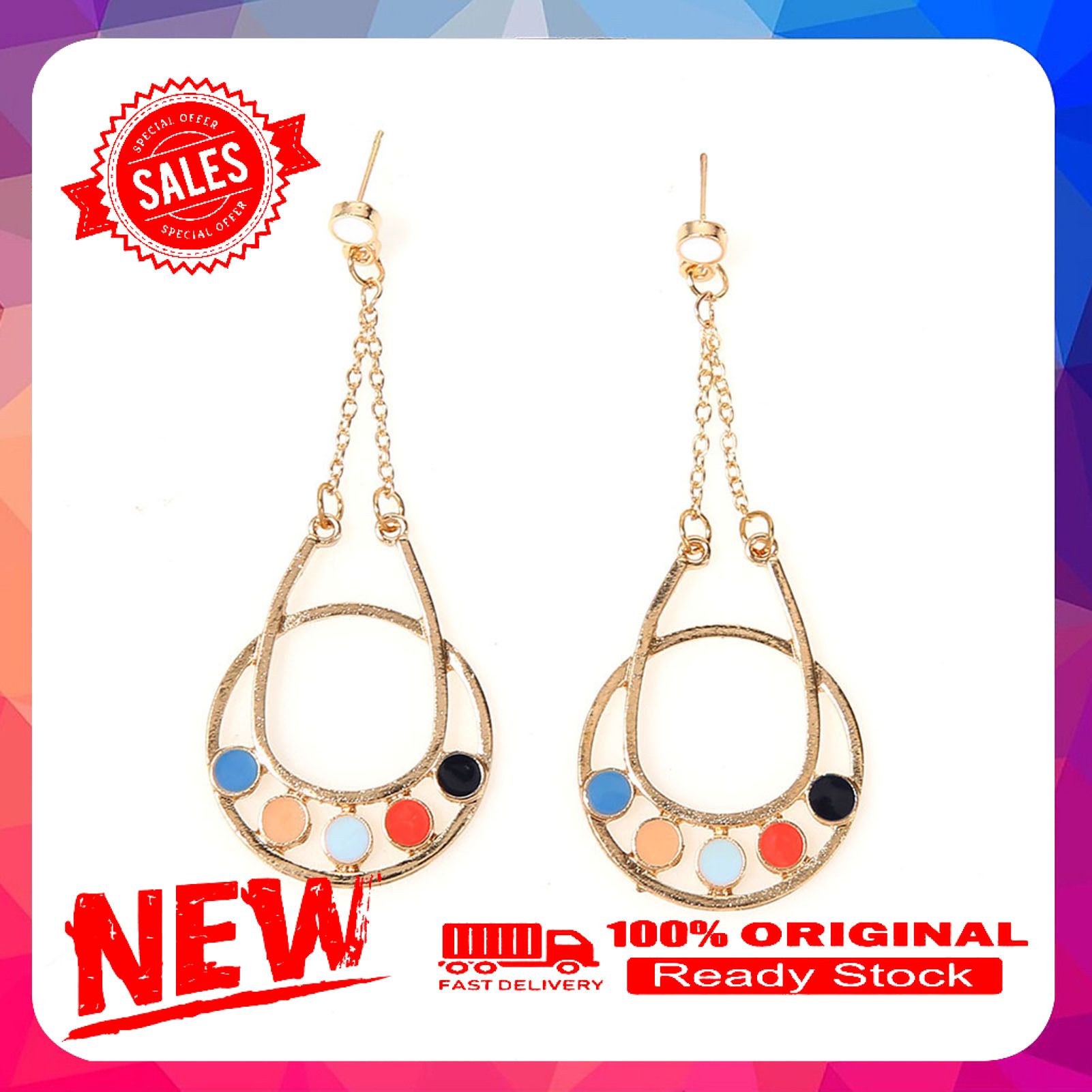 Drop-shaped Multicolor Flower Dangle Ear Stud Earrings Jewelry Accessories Gift