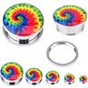1 Pair Uni Punk Tie-Dyed Screw Fit Stainless Steel Ear Plugs Gauges Tunnels