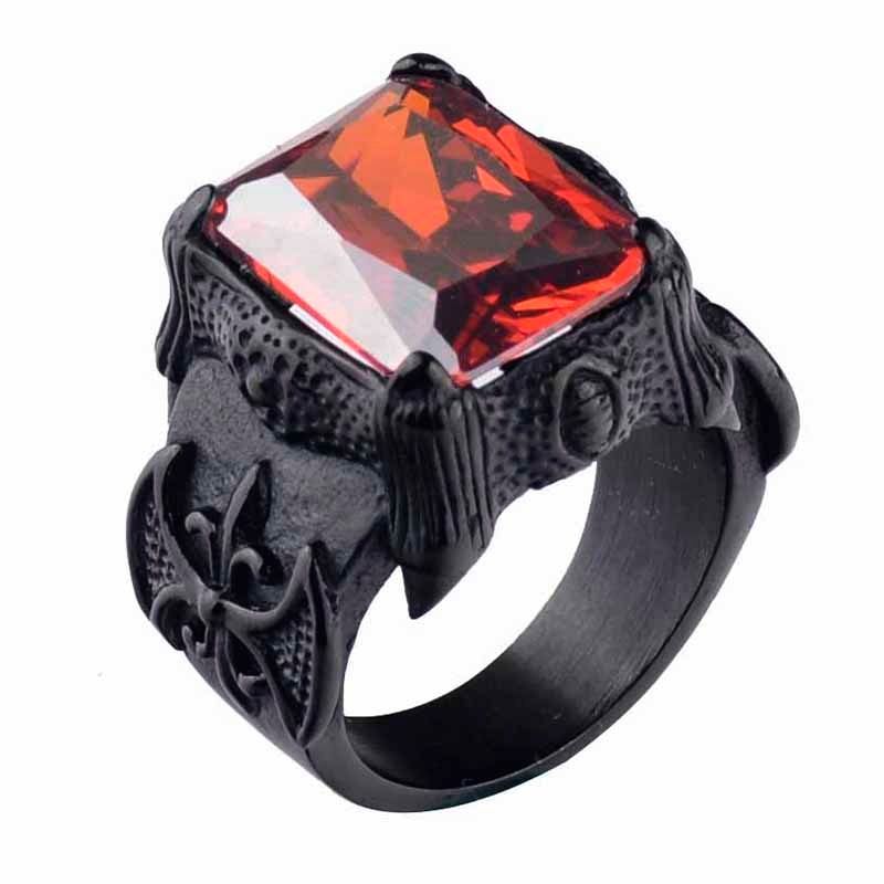 Valily Jewelry Big Red CZ Stones Rings Black Dragon Claw Vintage Ring for Men Stainless Steel Punk Ring Prong by Hand