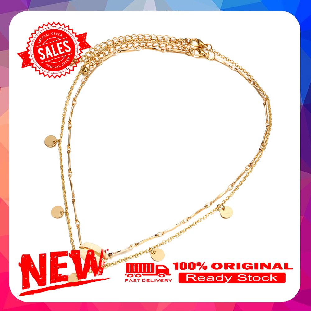 2Pcs/Set Bohemia Shell Round Disc Alloy Pendant Women Choker Necklace Jewelry