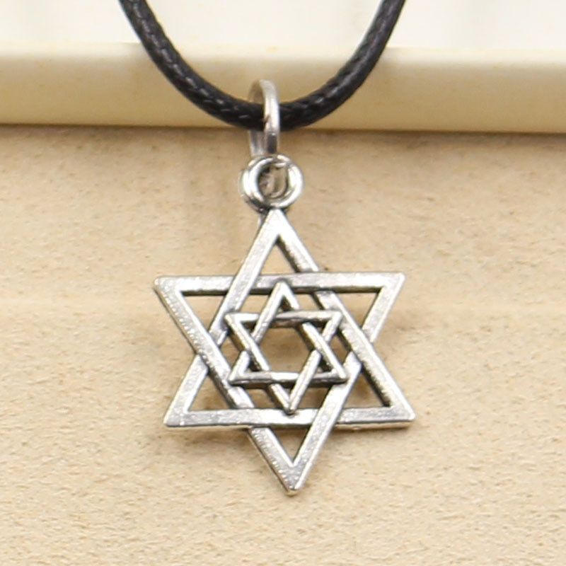 New Fashion Star Of David Shield Pendant Necklace Choker Charm Black Leather Cord Factory Price Handmade Jewelry