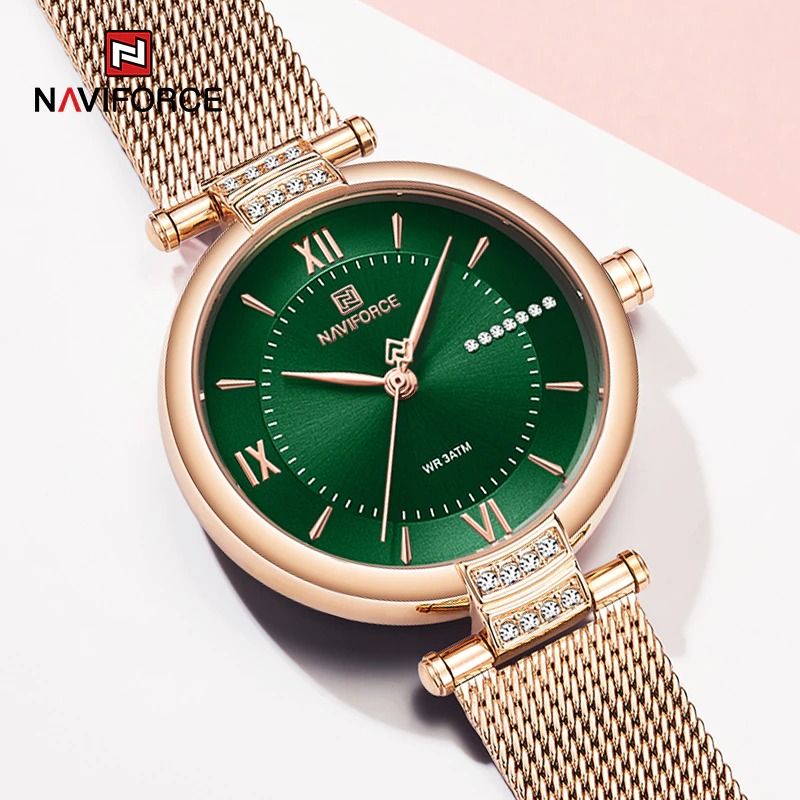 NAVIFORCE NF5019 RoseGold Stainless Steel Analog Watch For Women - RoseGold green