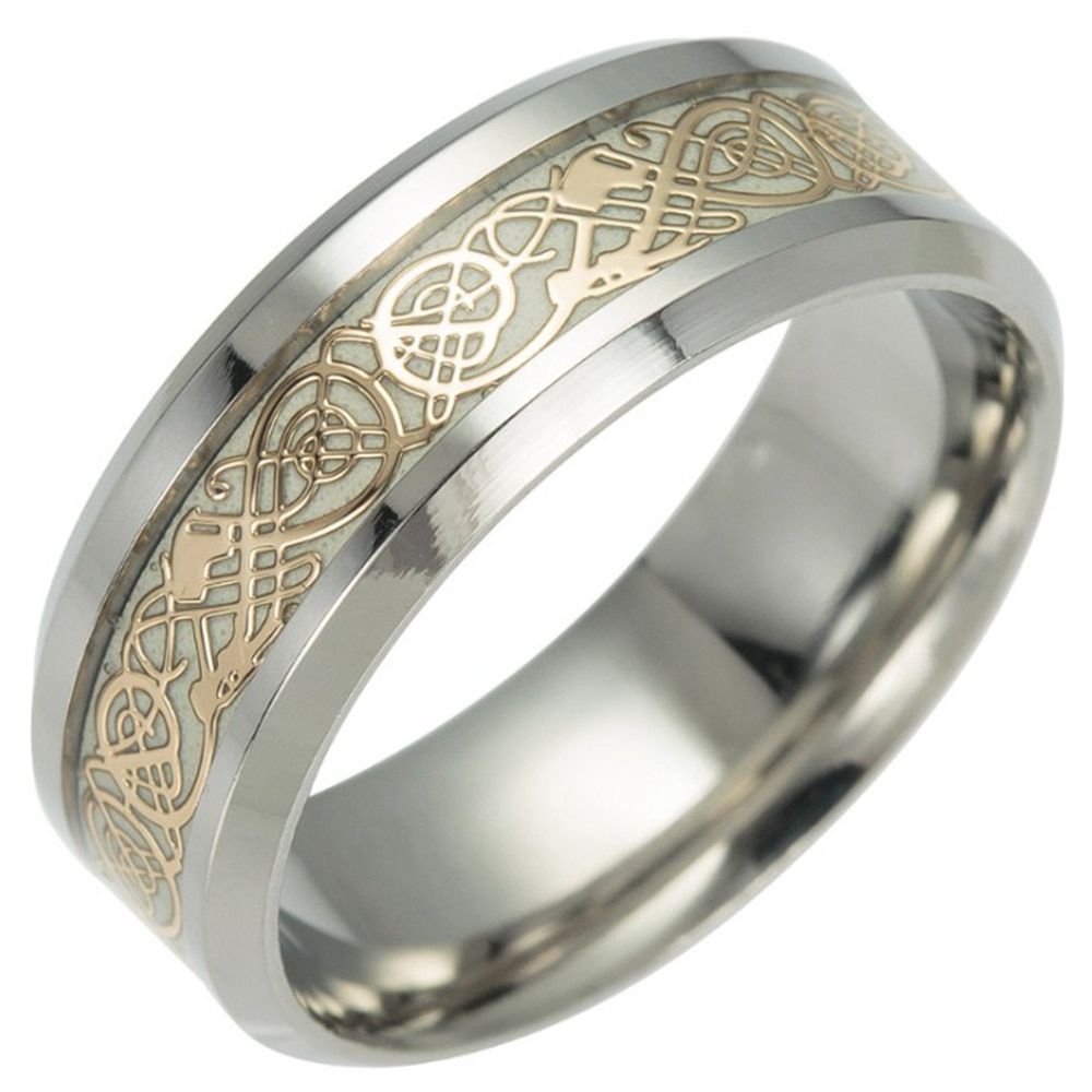 Luminous Ring Black Fashion Man Minimalist Stainless Steel Ring Glowing Ring couple in the Dark Jewelry Black domineering