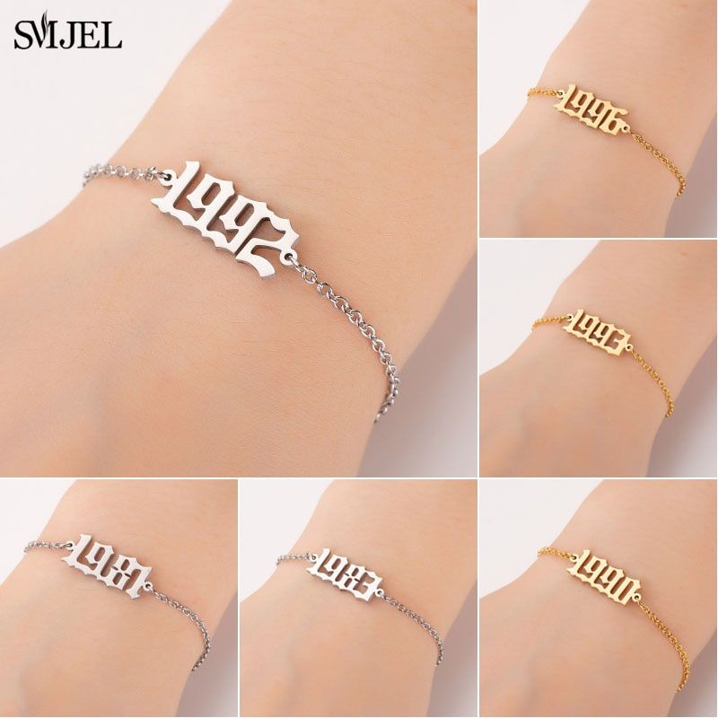 SMJEL Minimalism Number Anklet Bracelet For Women Leg Jewelry Special Dates Birth Year Bracelets Friendship Gifts