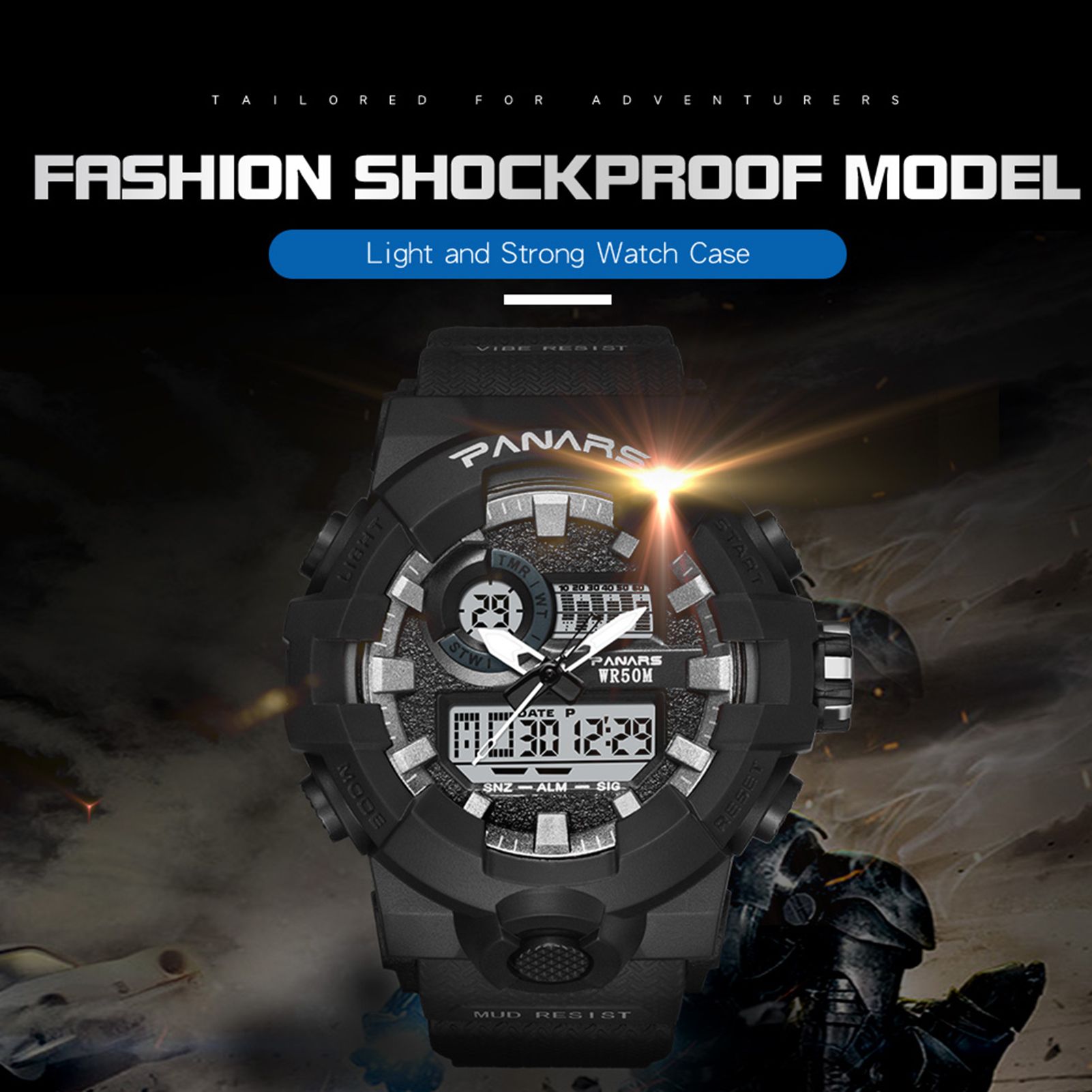 Digital Watch Dual Movement Date Week Display Water Resistant 50M Men Dual Time Sports Watches for Outdoor