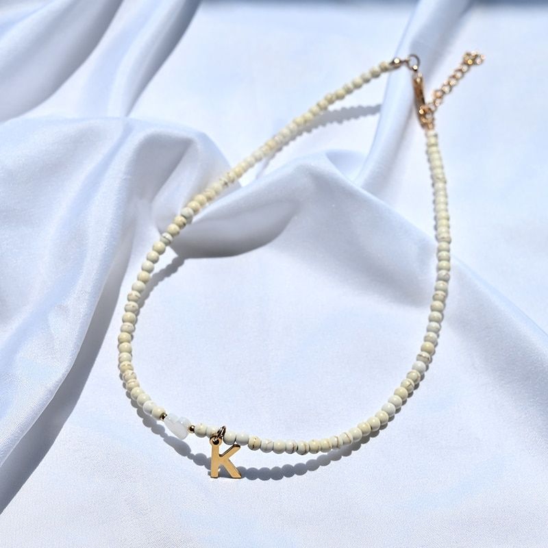 Colorful Beads Initial Choker for Women Stainless Steel Letter Pendant Necklace Fashion Shell Heart Jewelry Boho