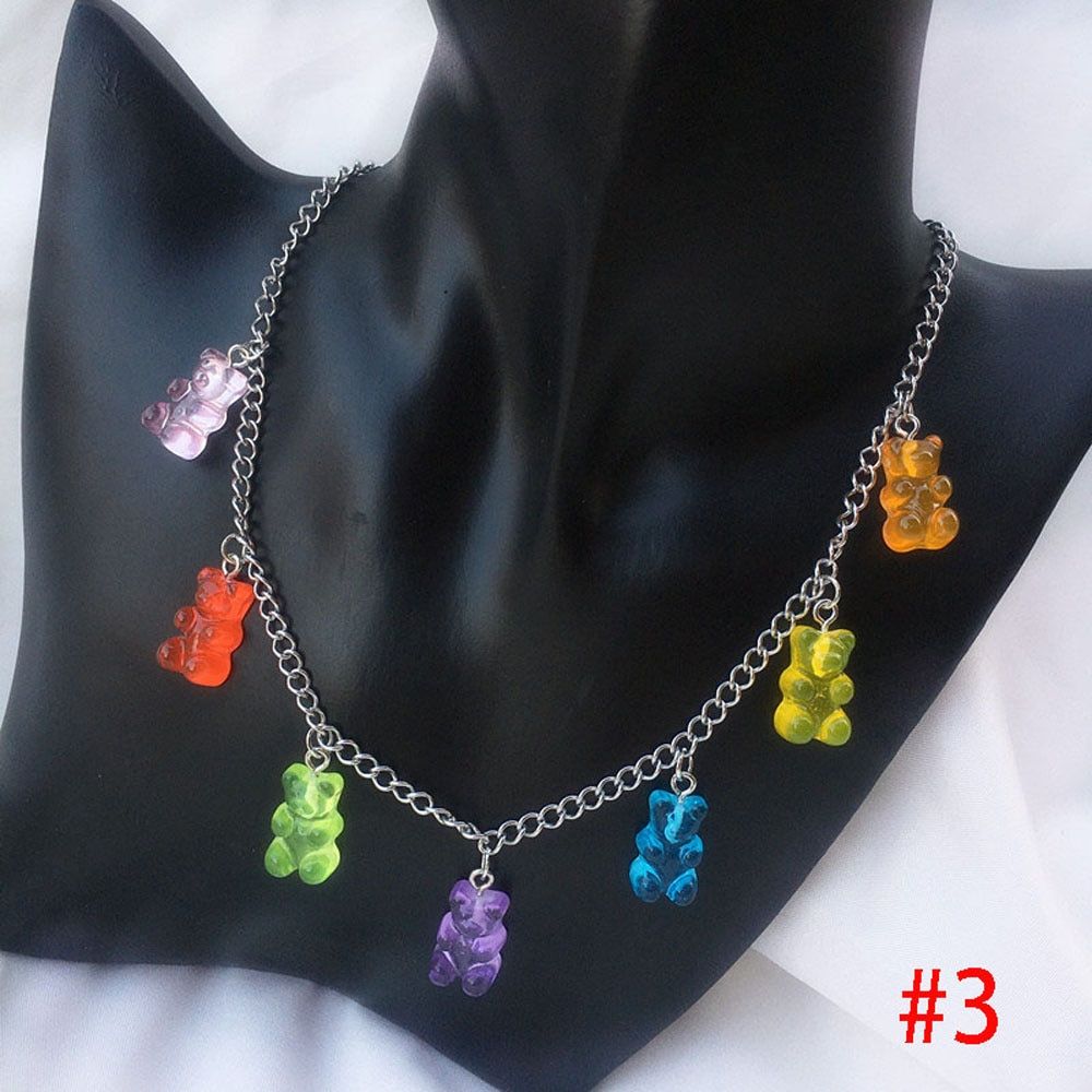 Transparent Cartoon Gummy Bear Necklace Pendant Steel Jewelry