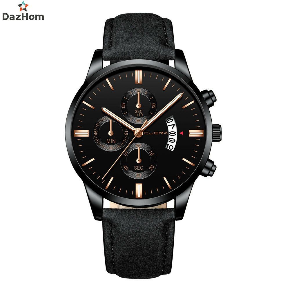 1 pcs Fashion Sport Men's Stainless Steel Case Leather Band Quartz Analog Wrist Watch with Portability
