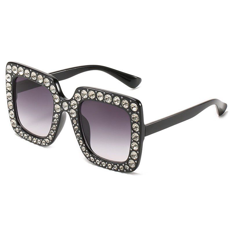 Black GreySHAUNA Fashion Women Crystal Square Sunglasses UV400