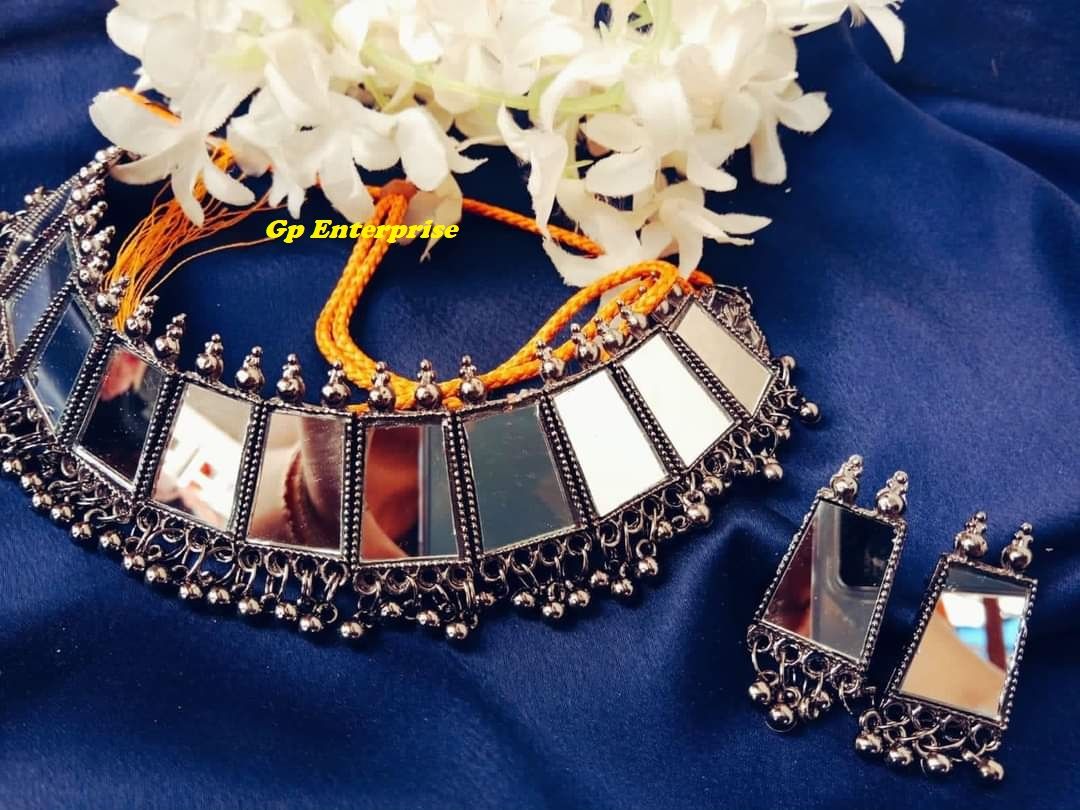 New Garman Antque Silver glass Party Bridal Choker Necklace Earrings And Jewellery Set