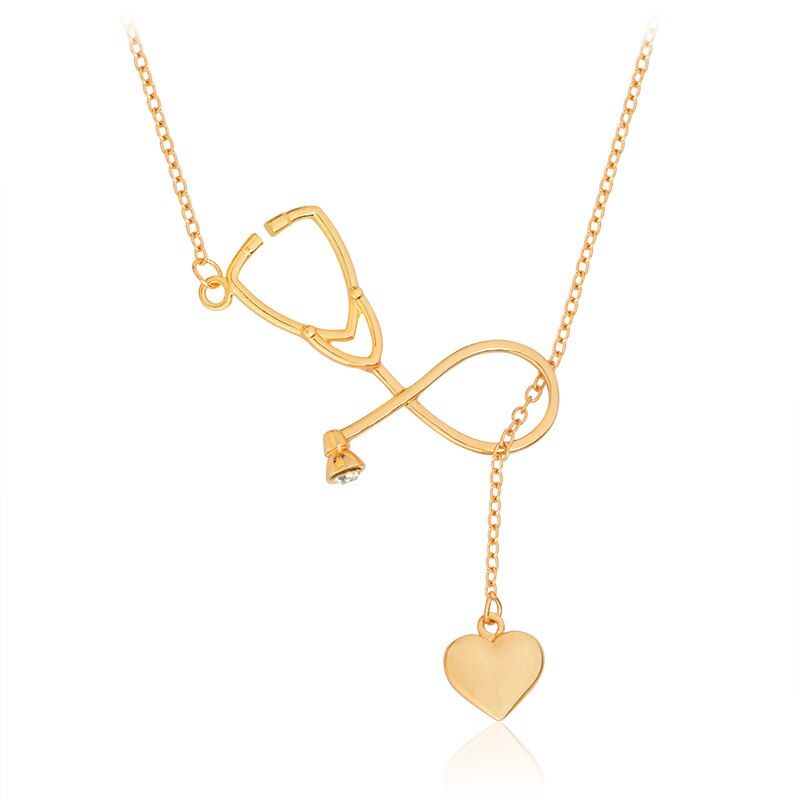 QIHE JEWELRY Gold Silver Color Nurse Heart Stethoscope Necklace Nursing Jewelry Medicine Graduation Gift