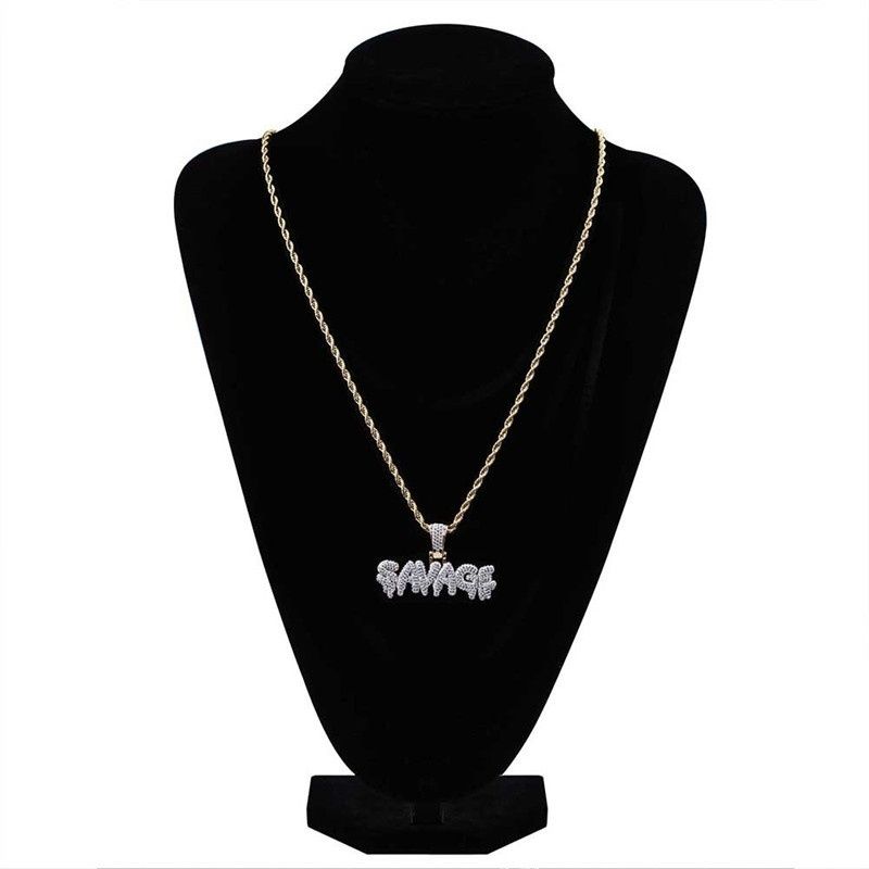 Necklace Brass Gold Color Iced Out Micro Pave Cubic Zircon 24inch Rope Charm Chain For Men