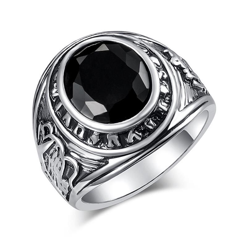 OBSDE Big Signet Vintage Rings For Women Oval Black Stone Cubic Zirconia Rings Men Rock Punk Antique Silver Color Ring Jewelry