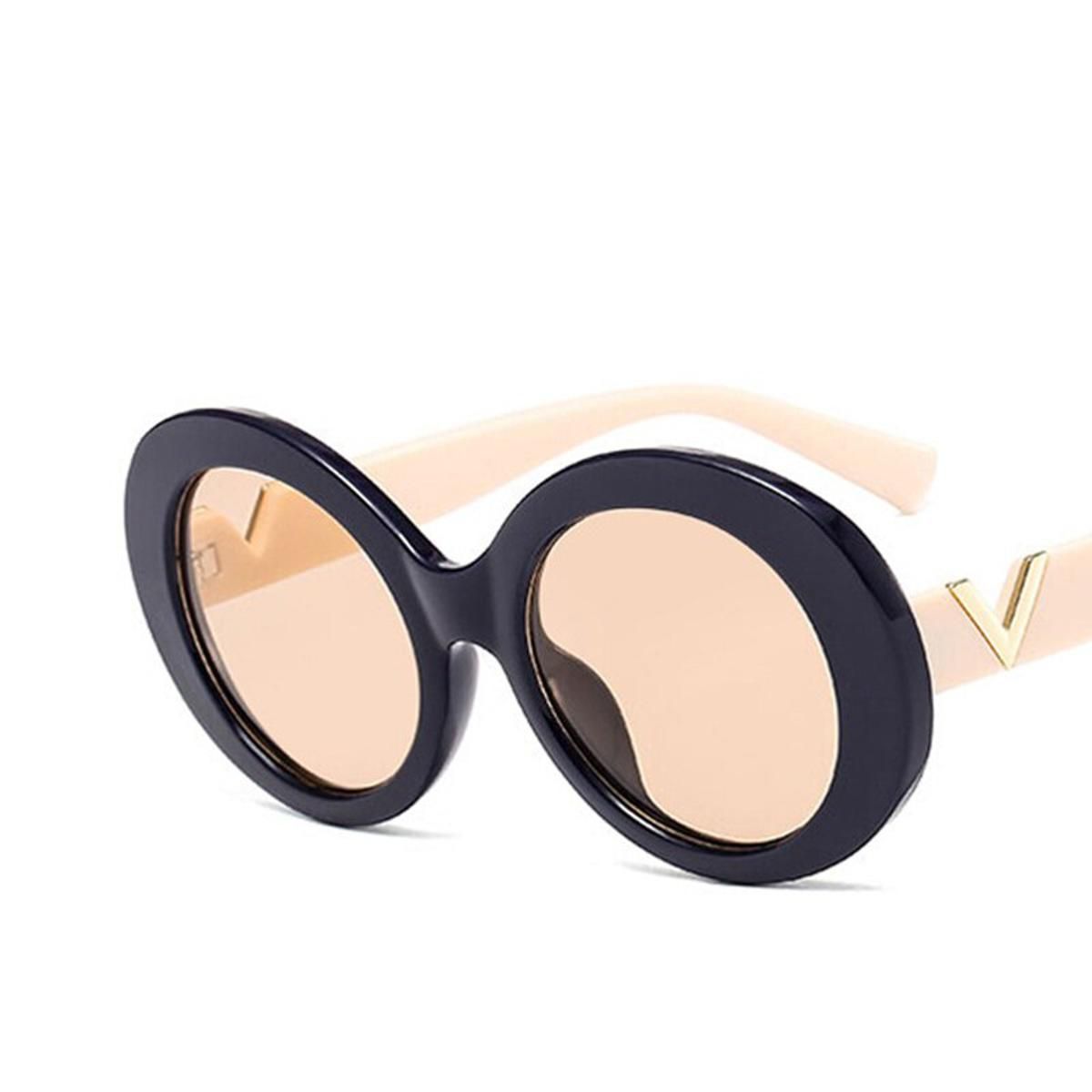 Blue Brown2020 Vintage Luxury Brand Design Oval Sunglasses Women Men Retro Sun Glasses For Female UV400 Metal Oversized Oculos De Sol