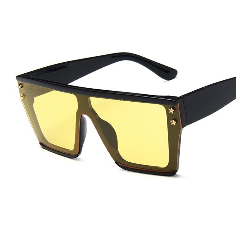 BlackYellowNew Star Square Sunglasses Women Big Frame Fashion Retro Mirrored Sun Glasses Female Brand Vintage Lady Lunette De Soleil Femme