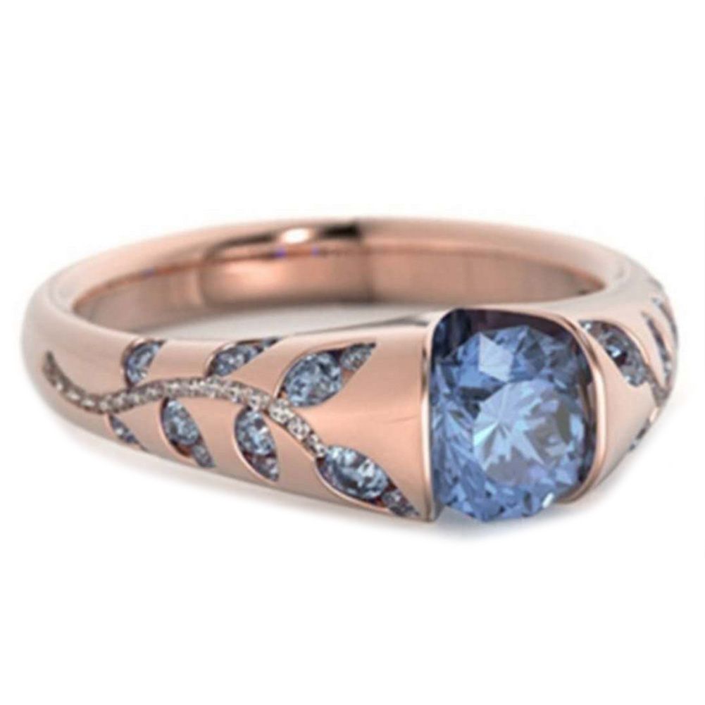 Women Fashion Leaf Faux Sapphire Rhinestone Inlaid Finger Ring Club Jewelry Gift