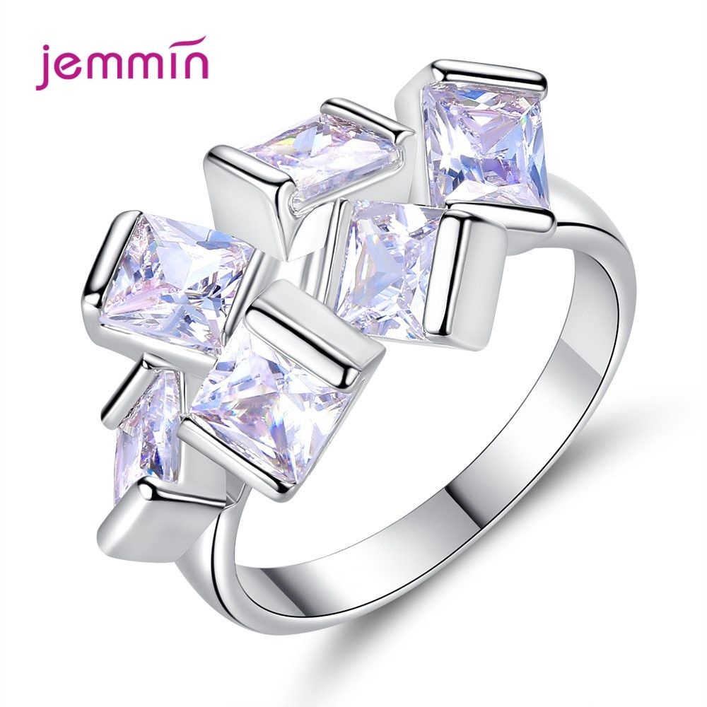 Exaggerated 925 Sterling Silver Stackable Square CZ Zirconia Finger Rings For Women High Quality Wedding Engagement Jewelry Gift