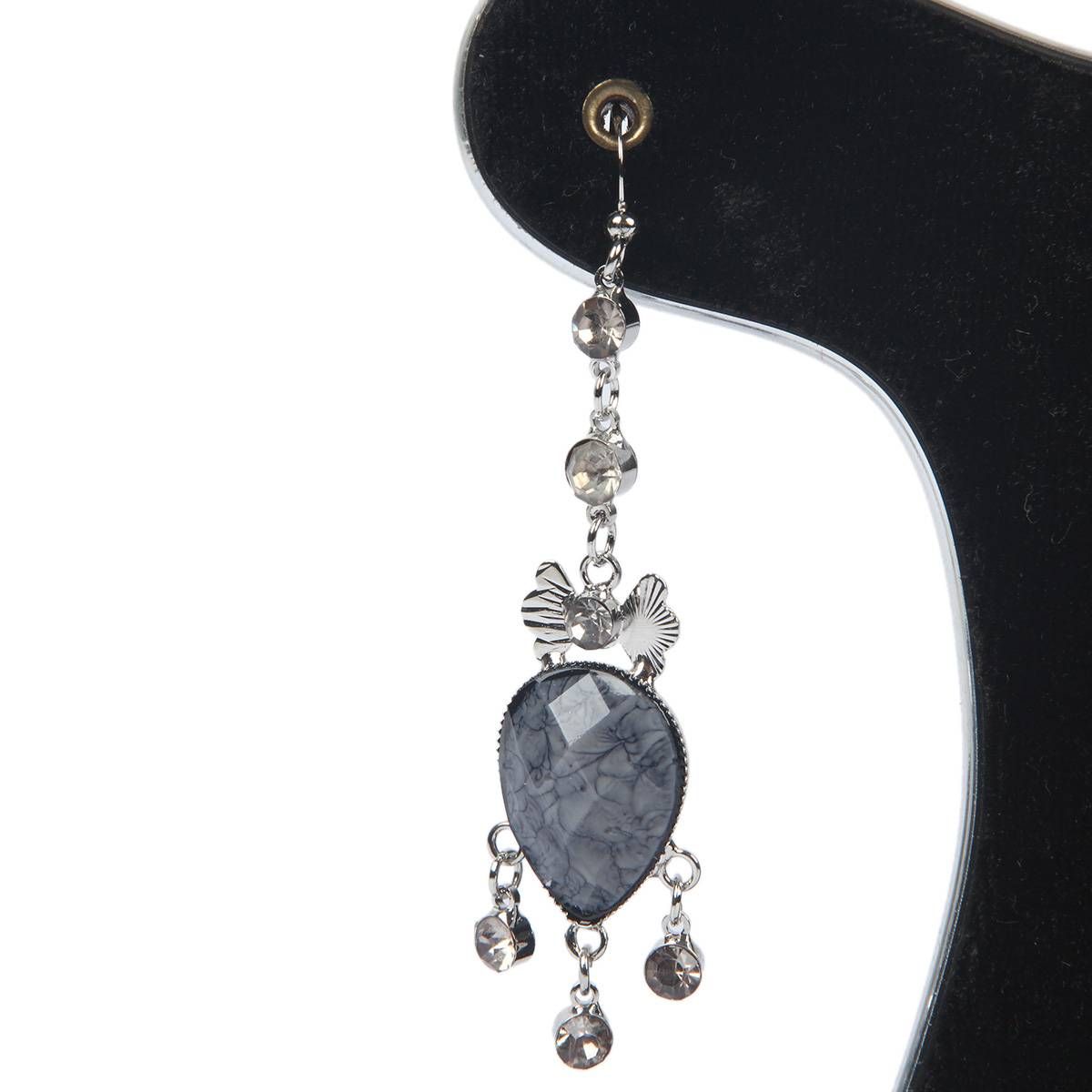 Beautiful Indian Grey Plastic & White Stone Leaf Shape Long EarRing For Women