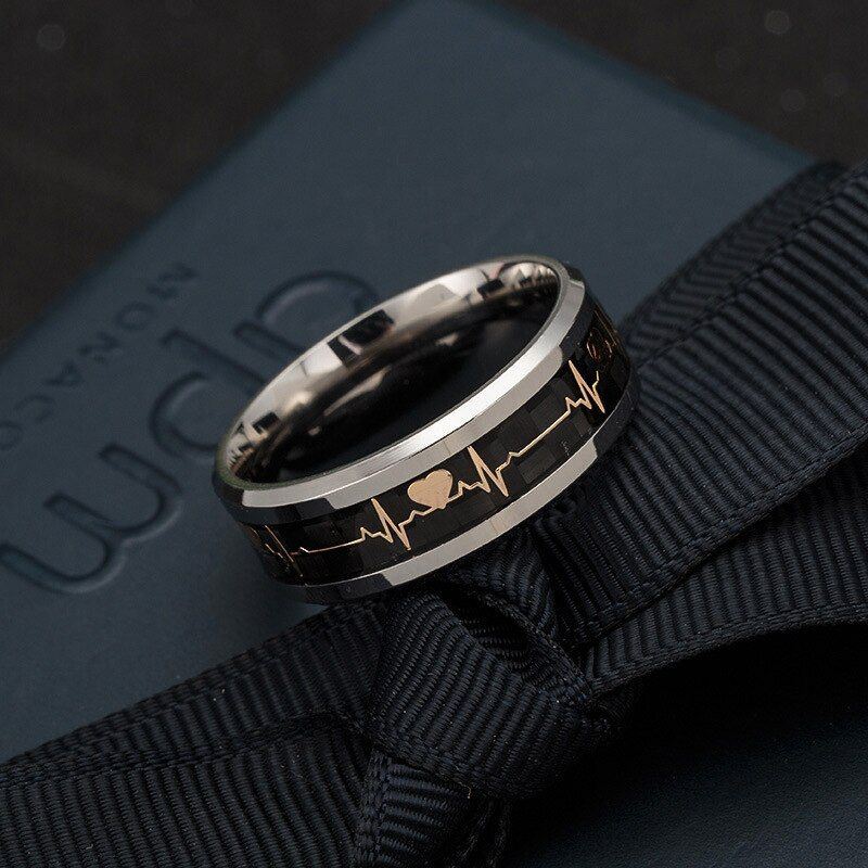 Luminous ECG Ring Stainless Steel Ring Promise Heartbeat Ring Glowing Jewelry for Men Women