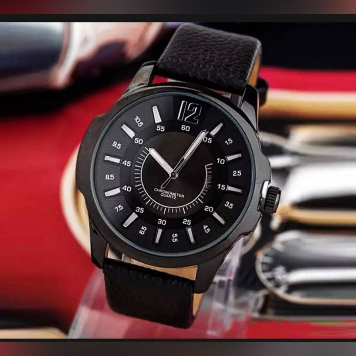 W643 - Leather Analog Watch For Men - Black