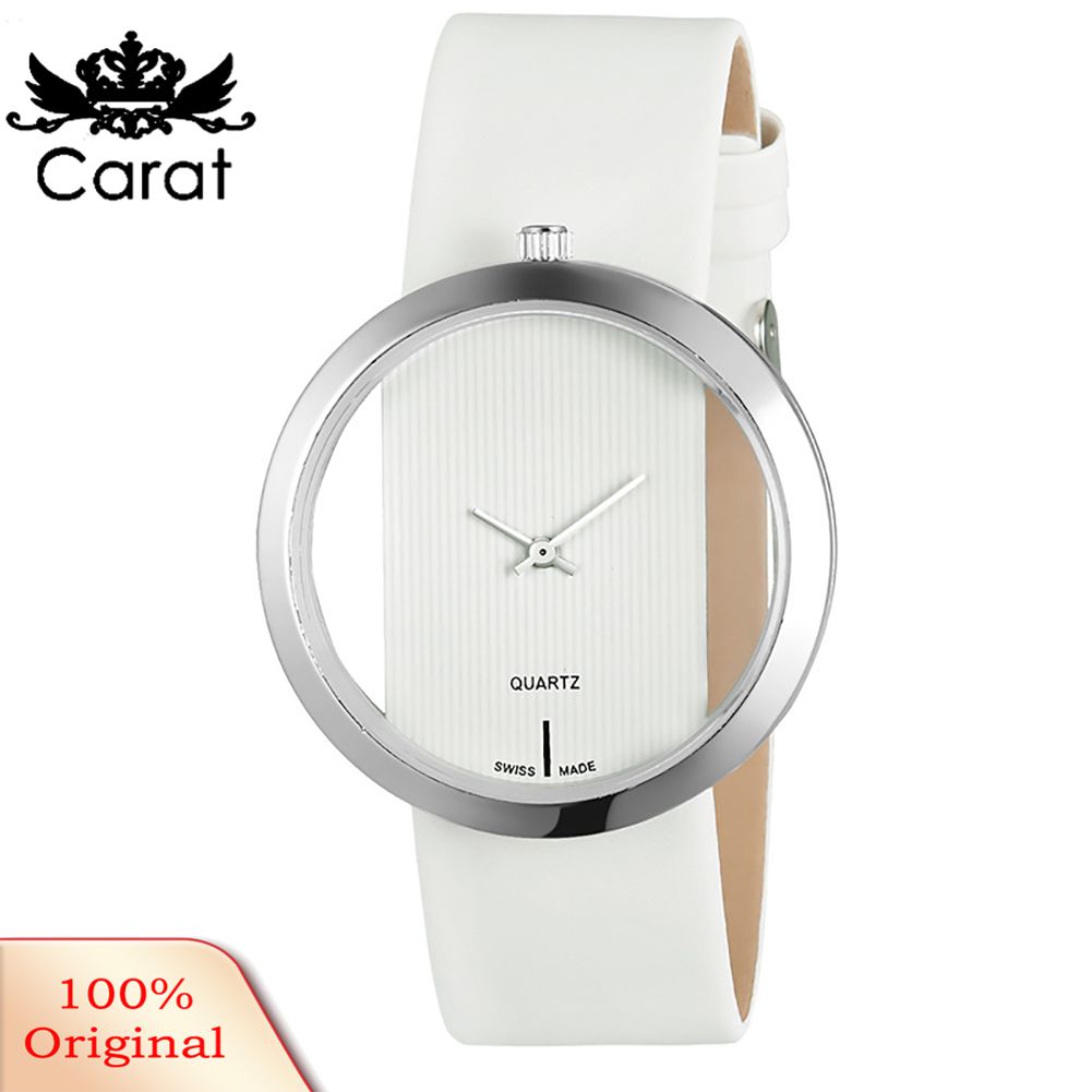 Fashion Faux Leather Waterproof Transparent Dial Analog Quartz Women Wrist Watch