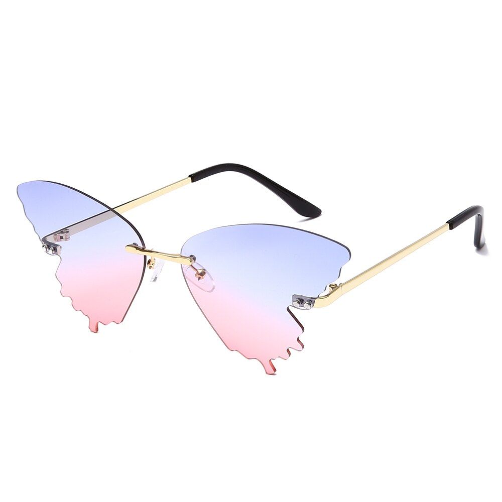 blue pink lensLongKeeper Luxury Rimless Butterfly Sunglasses Women 2020 Cat Eye Sun Glasses Female Blue Pink Shades lentes de sol mujer