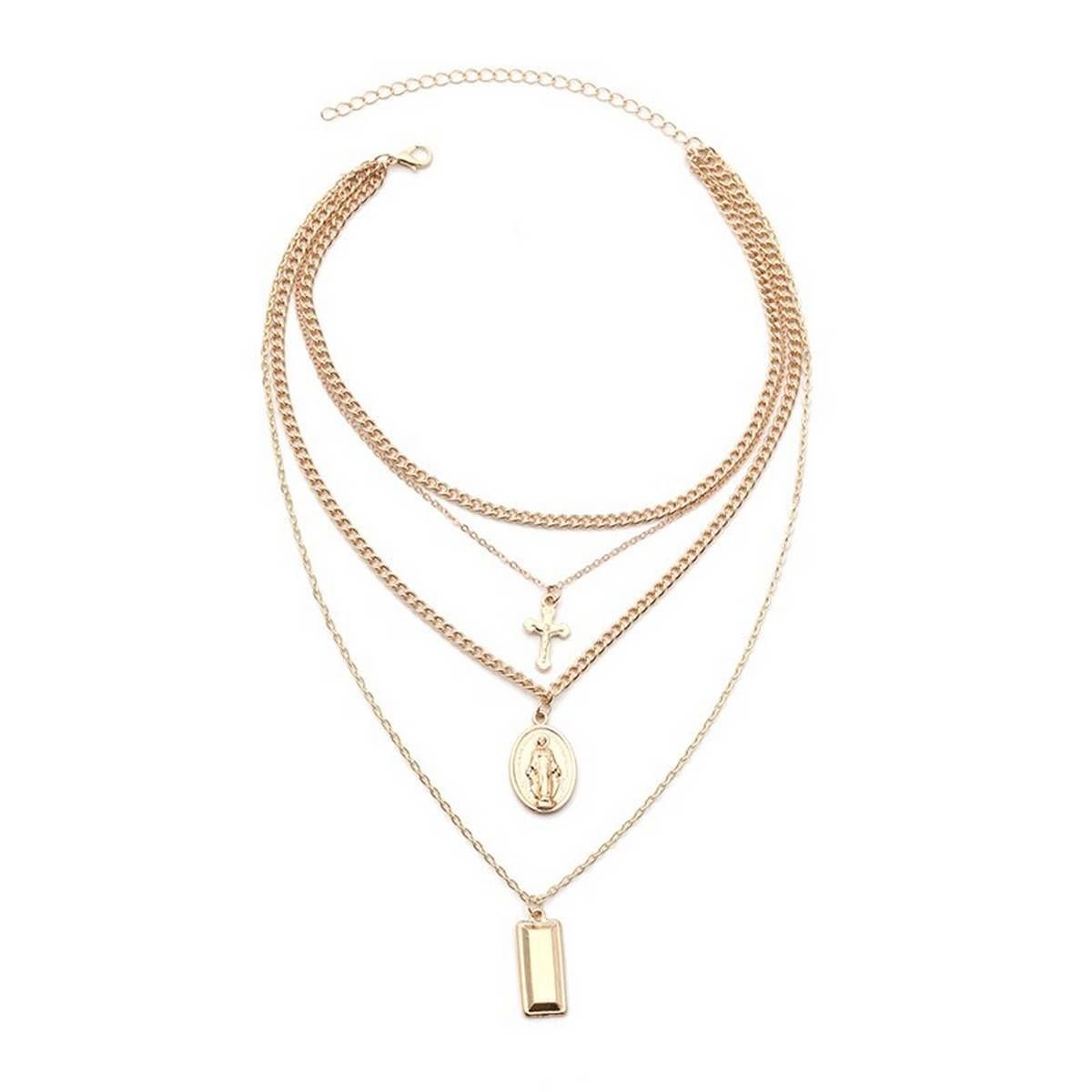Peri'sBox Gold Sliver Color Multi Layered Chokers Necklaces for Women Boho Hanging Pendant Necklaces Statement Cross Coin Choker