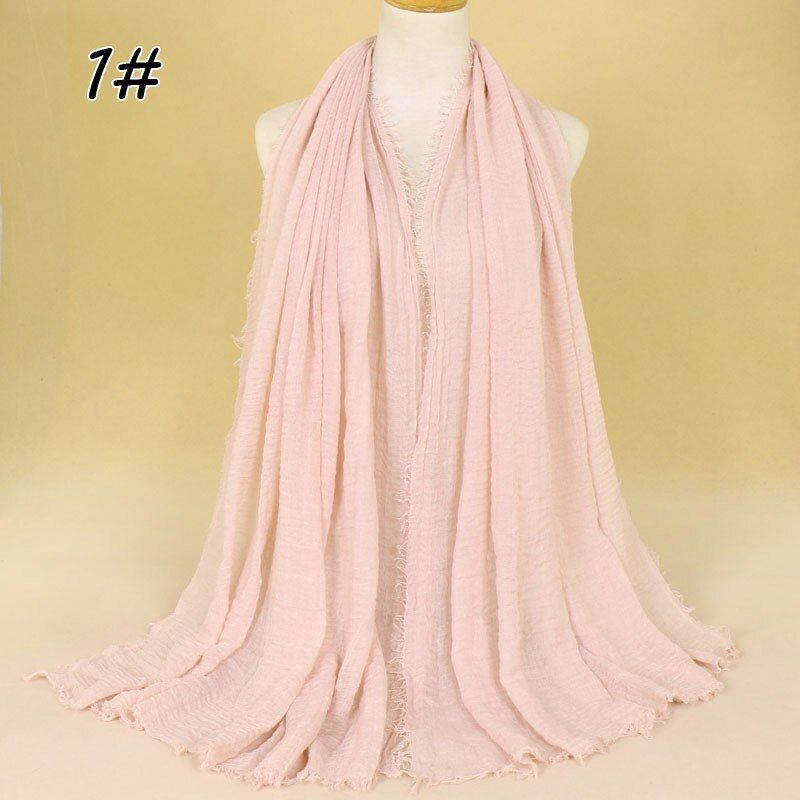 190 X 100cm Women Crinkle Cotton Popular Plain Wrinkle Scarf Shawl Wrap Muslim Hijab Headband Drape Popular Scarves