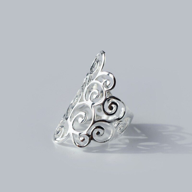 Men's Women's 925 Sterling Silver Engraved Out hammered Wide Band Ring Long 13mm Rocker GTLJ877