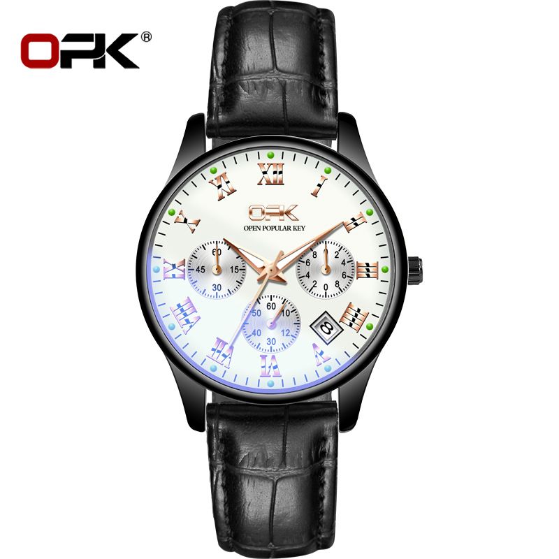 OIMG Fashion Watch For Men Leather Waterproof Luminous Calendar European And American Simple Style