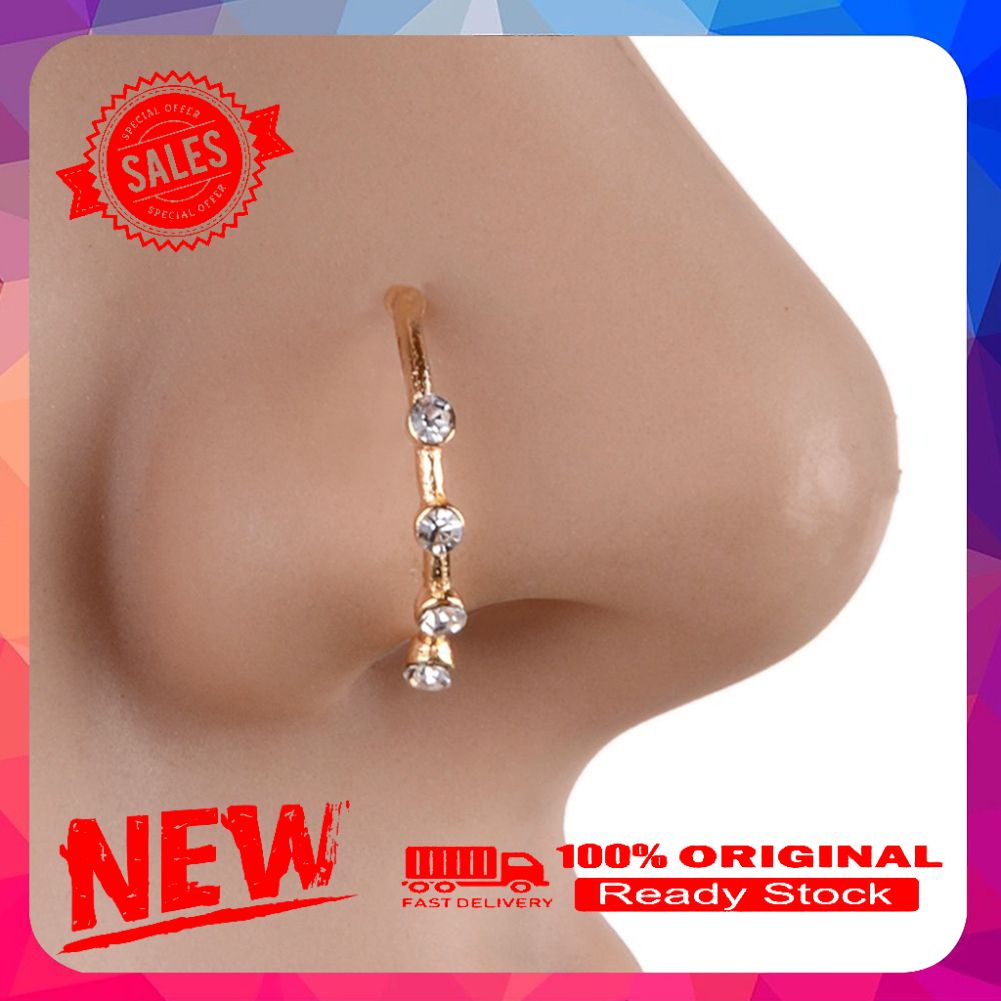Sparkly Rhinestones U Nose Hoop Nose Ring Chic Body Piercing Jewelry