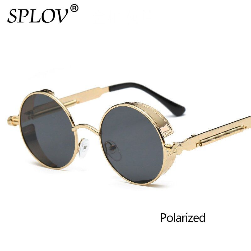 SPLOV Vintage Round Polarized Sunglasses Retro Steampunk Sun Glasses for Men Women Small Metal Circle Driving Glasses UV400