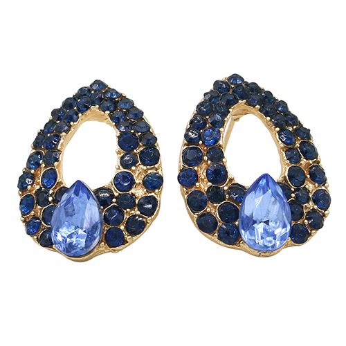 Women Vintage ury Tament Waterdrop Blue Rhinestone Ear Studs Earrings