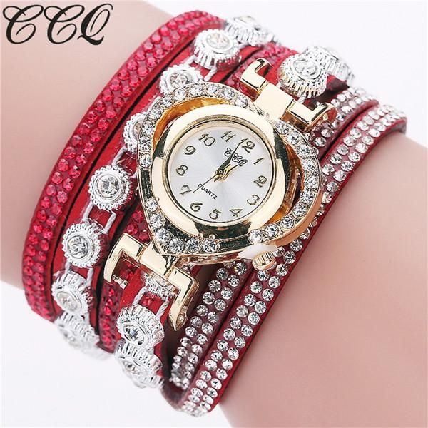 CCQ Women Vintage Rhinestone Crystal Bracelet Dial Analog Quartz Wrist Watch