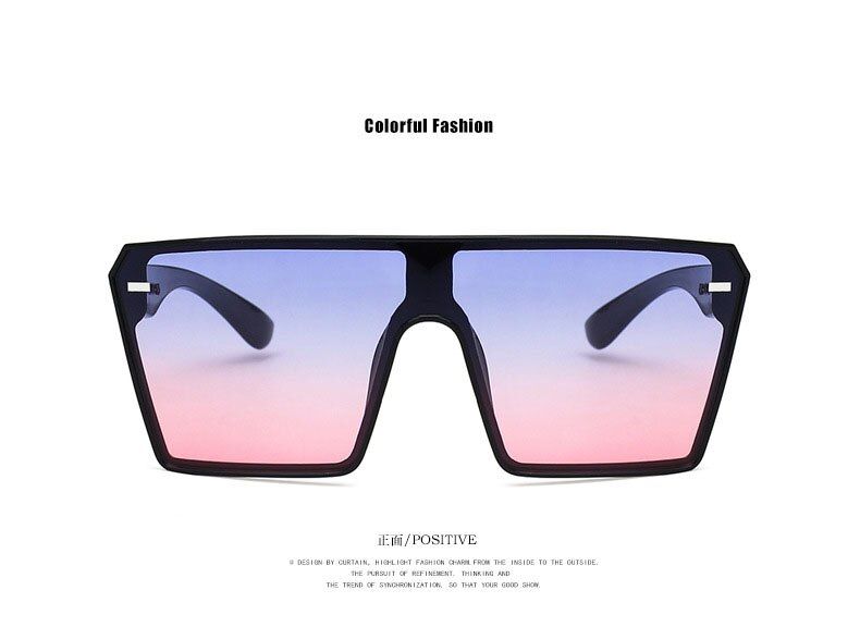 Blue Pink2020 Vintage Square Rimless Sunglasses Women Fashion Flat Top Integrated Gradient Rivet Oversize Sun Glasses For Female UV400